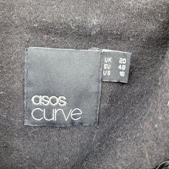 ASOS Curve Peacoat Wool Feminine Military Belted Long Black 16 Trenchcore - Picture 17 of 17